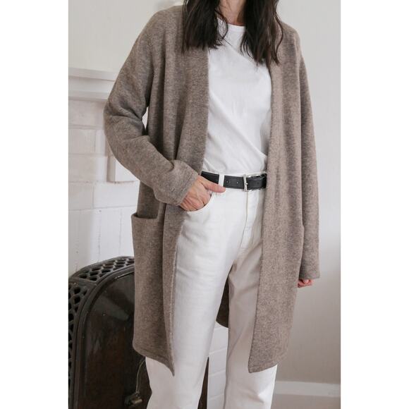 Jenni Kayne Open Front Sweater Coat Oatmeal Merino Wool Blend Size XS Oversized - Picture 3 of 9